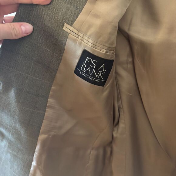 Jos A. Bank Brown Plaid Men's 38R Silk Wool Double Button Sports Coat - Picture 4 of 7